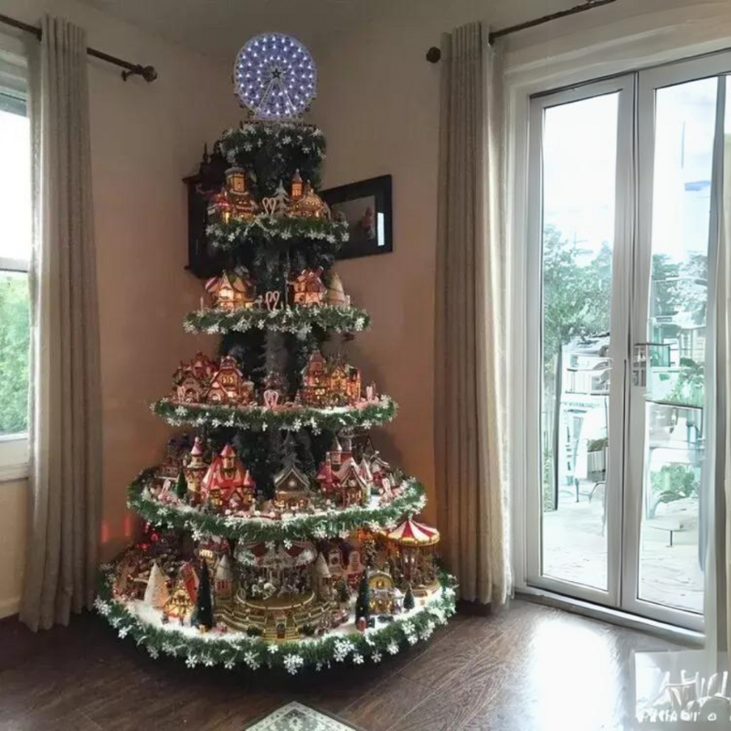 Christmas tree with village